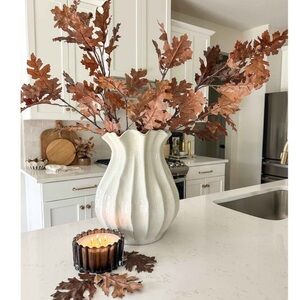 16” Pleated Ceramic Rustic Vase Sour Cream - Hearth & Hand™ with Magnolia